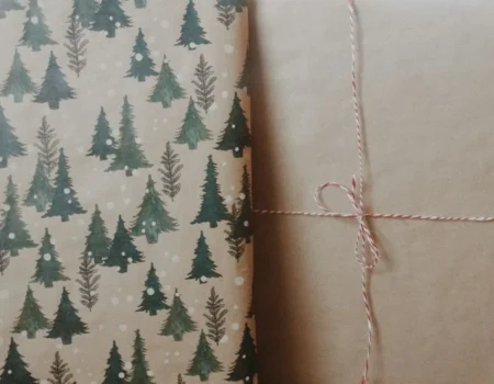 Geschenk in Kraftpapier mit Naturmotiv und Paketschnur – nachhaltig verpacken