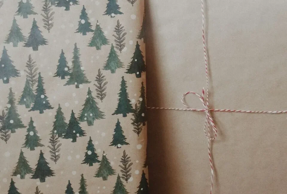Geschenk in Kraftpapier mit Naturmotiv und Paketschnur – nachhaltig verpacken