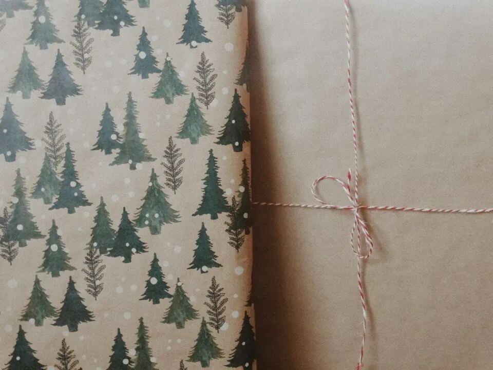 Geschenk in Kraftpapier mit Naturmotiv und Paketschnur – nachhaltig verpacken